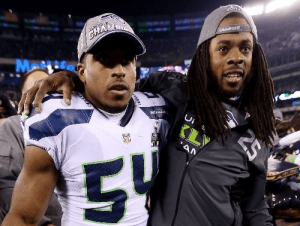 Bobby Wagner and Richard Sherman after the Super Bowl (Getty)