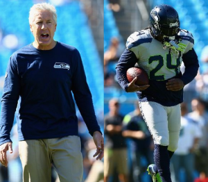 Pete Carroll and Marshawn before the Carolina game (Getty)